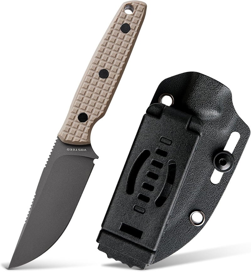 Vosteed Mink EDC Fixed Blade Knife - 3.33” 14C28N Blade with Sheath, Clip Point, Sand G10 Handle - Great Knives for Camping Hunting - D0107 - Image 1